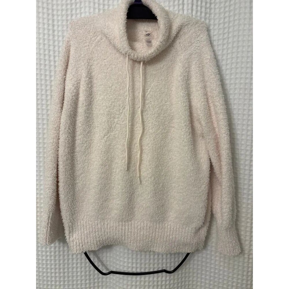 Lou & Grey Fuzzy Sherpa Cowl Neck Pullover Medium Cream Oversized Cozy